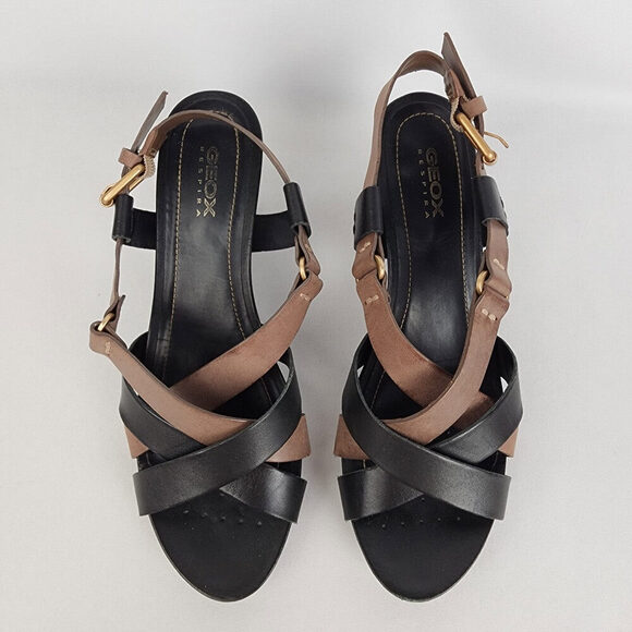 Geox Respira Black & Brown Leather Sandals Size 7.5 - Picture 3 of 9